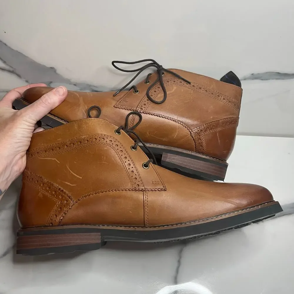 Nunn Bush Men's Warm Brown Leather Preppy Minimalist Chukka Ozark Boots Sz 12 W